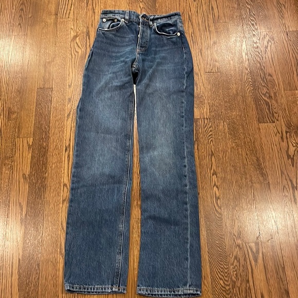Zara Denim - Zara faded blue button fly straight leg jeans size 2